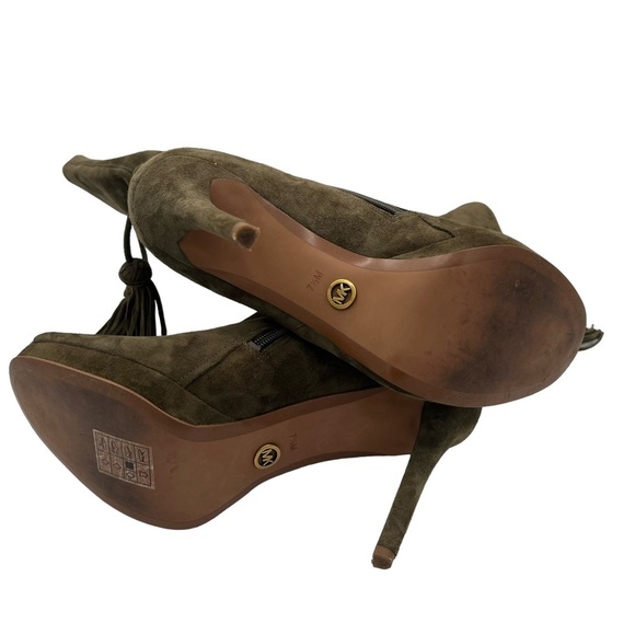 Michael Michael Kors Women's Rosalie Open Toe Suede Bootie Olive Size 7.5 - Picture 7 of 8